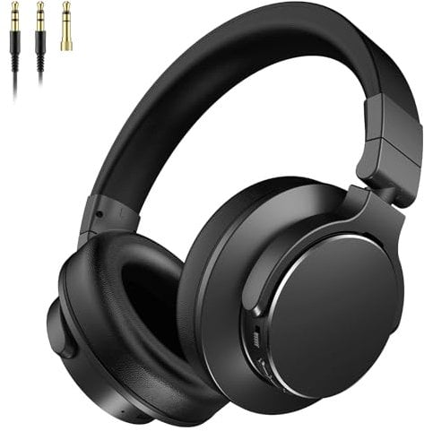 Rumoon Over Ear Bluetooth Headphones, 100H Playtime Wireless Headphones with 50mm Drivers and 1/4 to 3.5mm Wired Audio Jack for Studio Monitor & Mixing DJ Guitar AMP Recording Podcast Piano, Black