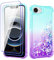 Pilaru Lovely Glitter Case for iPhone 16e 2025 [2 Screen Protector] Clear Liquid Heart Glitter Soft TPU Cover Transparent Girly Shockproof Protective Phone Case for iPhone SE 4,Green-Purple