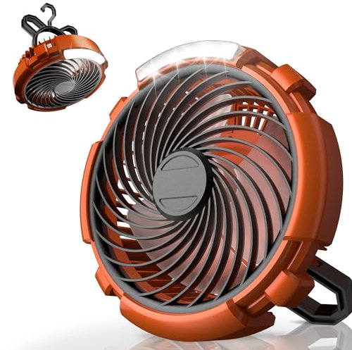 ASNUG Camping Fan with LED Lantern, 6000mAh Battery Operated Rechargeable Fan, 3 Speeds,180° Rotation, Portable Desk Fan with Hanging Hook, Tent Fan for Travel Camping Fishing Outdoor