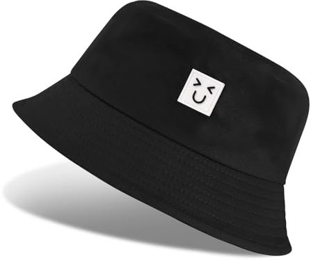 Tuopuda Fischerhut Bucket Hat, Unisex Baumwolle Hut Faltbarer Fischerhüte, Outdoor Sommerhut Sonnenhut, Reversibel Freizeithut für Wandern Camping Reisen Angeln, Schwarz-01