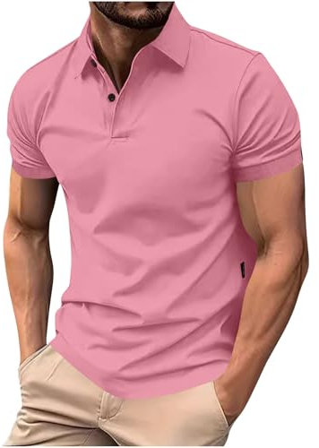 KOG Poloshirt Herren Polohemd Kurzarm Bekleidung Einfarbig Tshirts Lose Baumwolle Oberteile Tshirt Loose Fit Kleidung Junge Freizeit Shirts Rosa M