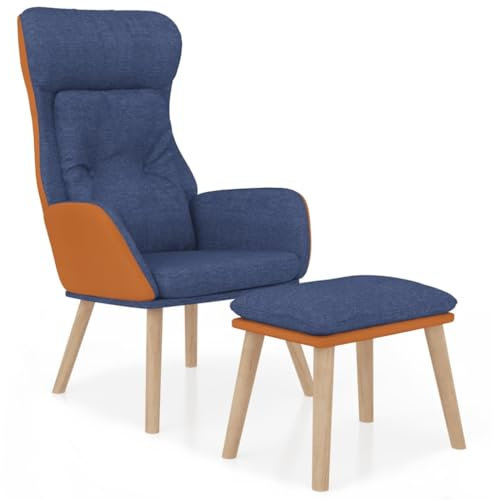 ULUYYUC Sessel Schlafzimmer Esszimmerstühle Wohnzimmer Bequem Big Sessel - Relaxsessel mit Hocker Blau Kunstleder & Stoff für Balkon Wohnzimmer Küche Outdoor