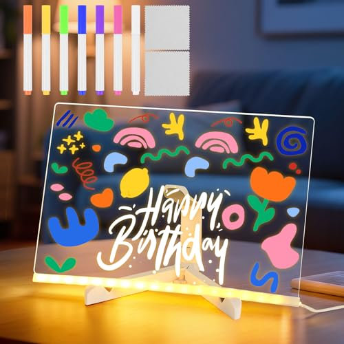 LustLocke Tableau lumineux Message LED, 30 x 20 cm, Tablette lumineuse Dessin, Tableau Magique Enfant Effaçable avec 7 Stylos Néons, Avec Support Réglable, Cadeau Créatif Pour Enfants, Fille