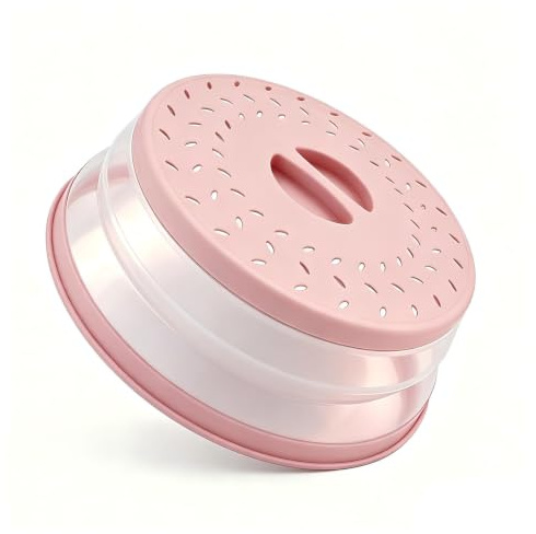 Collapsible Microwave Splatter Cover, Microwave Plate Cover With Steam Vent，BPA-Free Silicone & Plastic (Dark pink, 10.5IN)
