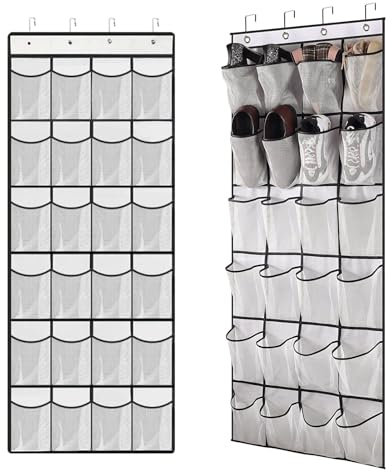 Quorlis Over Door Storage – 24 Large Mesh Pockets Hanging Shoe Storage Organiser, Breathable Door Hanging Rack for Shoes, Accessories, Wardrobe & Small Item Tidy, Space Saving Organiser