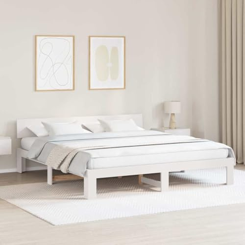 vidaXL Bettrahmen mit Kopfteil Weiß 200 x 200 cm Massives Kiefernholz