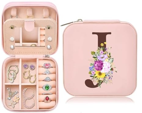 Schmuckkästchen Reise, Kleine Schmuckschatulle für Damen, Reiseschmuckaufbewahrung mit Spiegel, PU-Leder Schmucketui Schmuckbox für Ringe Armbänder Ohrringe Halskette, Geschenk für Geburtstag(J)