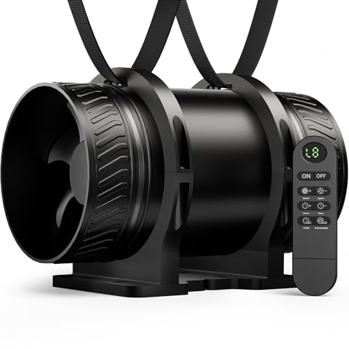 MOCINE Ventilateur de Conduit 100 mm avec Base de Montage, 8 Vitesses | Fonction Minuterie avec Télécommande à Écran, 310 m³/h, 5000 tr/min, Extracteur d’Air pour Garage, Salle de Bain et Serre
