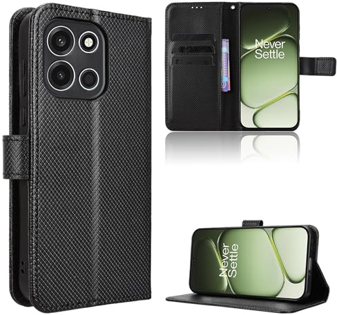 Rojeuinn Hülle für Oneplus Nord 6 5G Handyhülle-Hülle Stoßfest Case Cover-Handy Case in Premium Kohlefaser [Klappbar Flip] [Standfunktion Tasche] -Schwarz