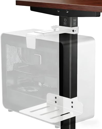 Verstellbare PC-Halterung unter dem Schreibtisch, Ohne Bohren, CPU-Halter für höhenverstellbare Schreibtische, Belastbar bis 18 kg (40 lbs), Nur für Tischbeine 80×50 mm (L×B), Einfache Montag (White)