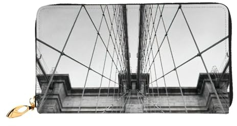 cchgnm Brooklyn Bridge Print Classic Leather Long Clutch Wallet, élégant homme Sand Portefeuille pour femme avec fermeture éclair et plusieurs emplacements pour cartes.