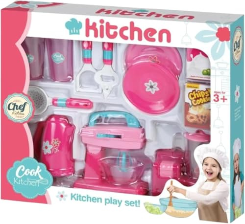 MSQUARE Kitchen Play Set For Kids, Realistic & Attractive Design, Realistic Accessories Stand Mixer With Bowl, Kettle, Toaster, Cooking Utensils, Promote Creativity And Imagination