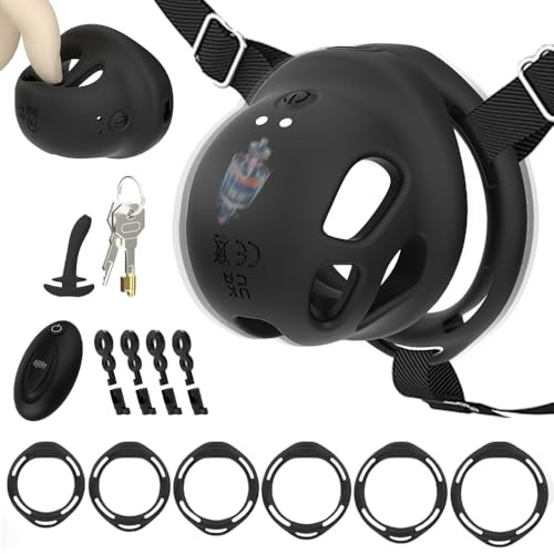 Vibrierender Peniskäfig Herren Silikon Keuschheitskäfig mit 6 Cockring Set Chastity cage Vibrator mit Harnröhrenschlauch Fetisch Cock Cage Gürtel Extreme Penis Bondage Sexspielzeug für Männer(Schwarz)