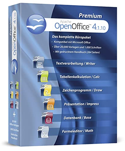 Open Office Premium 2024 Home Student Professional - Inkl. gedrucktes Handbuch, 1.000 Schriften / Kompatibel mit Word, Excel, für Windows 10 8 7