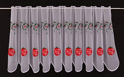 frankgardinen Scheibengardine Kugel Weihnachten 45 cm hoch weiß rot grün - Wunschbreite frei wählbar durch gekaufte Menge in 16 cm Schritten - Meterware