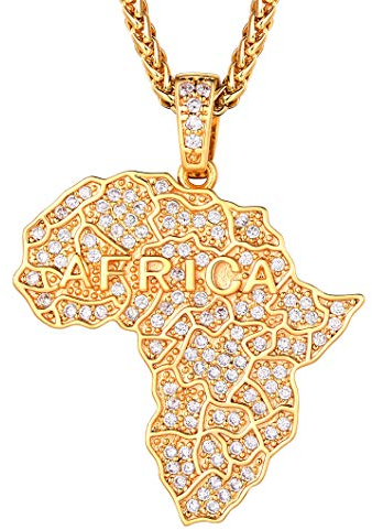 Richsteel Bling 18k vergoldete Afrika Karte Anhänger Halskette, mit verlässlicher Weizenkette mit Zirkonia Afrikanischer Schmuck Halskette mit Schmuckbox…