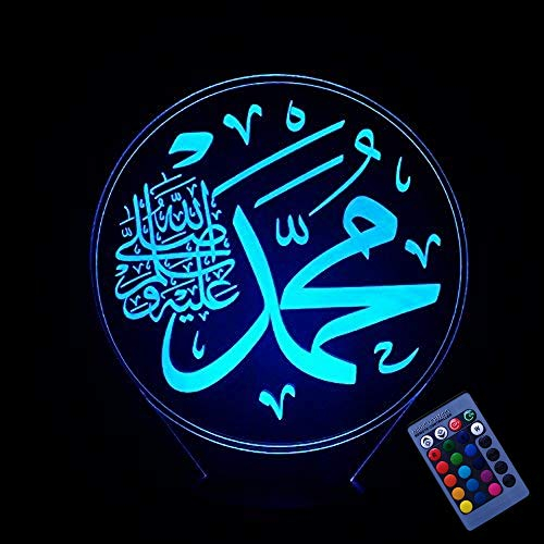 YTDZLTD Kreative 3D Islamisches Nachtlicht 16 Farben Andern Sich Fernbedienung USB-Strom Touch Schalter Dekor Lampe Optische Täuschung Lampe LED Lampe Tisch Kind Geburtstag Weihnachten Geschenke