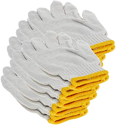 Othmro White Gloves with Yellow Edge Washable Glove Cotton Gloves Plain Seamless Workwear Gloves Protective Industrial Work Gloves Good for Wood Worker Factory Working 10 Pairs