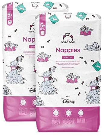 Amazon-Marke: Mama Bear Disney Ultra Dry Windeln Größe 5+ (11-17 kg) - MONATSBOX, Weiß, 144 Stück (2 Packungen mit 72)