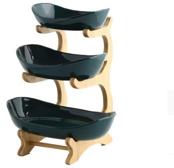 Cratone Obst Etagere 3 Etagen Porzellan 3 Stöckig Obstschale mit Bambus ständer, Snack Bonbon Platte Obstteller Wohnzimmer Deko (3 Stöckig, Türkis)