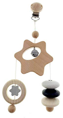 Hess Holzspielzeug 13520 - Minitrapez aus Holz, Serie Stern, für Babys, handgefertigt, nature schwarz, ca. 12 x 6 x 4 cm groß, mit Clip zum Aufhängen