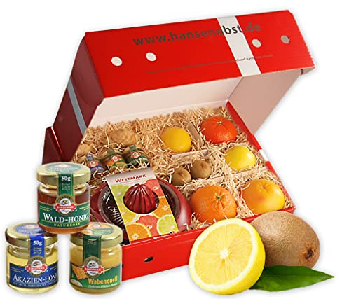 Hansen Obst - Geschenkbox - fruchtige Obst-Box - “Gute Besserung” - Präsentkorb - Obst-Geschenkset - gefüllte Obstkiste - Obstbox mit frischem Obst