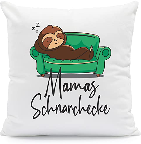 GRAVURZEILE Kissen mit Spruch - Schnarchecke - Lustiges Motiv Faultier - bedruckter Bezug mit Reißverschluss - Witzige Geschenk für Mama zum Geburtstag Weihnachten - mit Füllung - Farbe: Mama