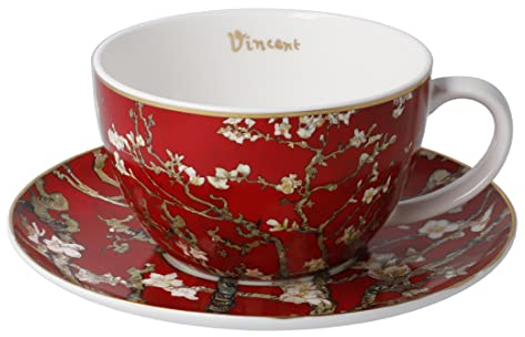 Goebel Porzellan Vincent Van Gogh Tasse mit Unterteller 250 ml MANDELBAUM ROT