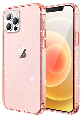 JETech Coque à Paillettes pour iPhone 12/12 Pro, 6,1 Pouces, Housse de Téléphone Bling Pailletée Antichoc, Mignon étui Brillant pour Femmes et Filles (Or Rose)