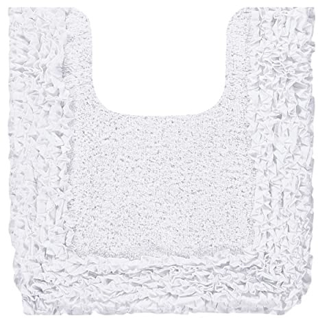 Better Trends Toilet Rugs U Shaped 100% Cotton, Non-Slip Washable 20 x 20 Rug Soft for Bathroom Floor Decor, Water Absorbent, Contour White Shaggy Border Collection