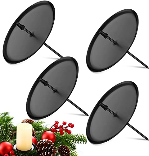 4 Stück Weihnachten Adventskranz Kerzenhalter Metall Schwarz Kranz Kerzenteller Metall Kerzenhalter für DIY Kranz, Advent, Weihnachten Tischdeko (7,5 cm/ 2,95 Zoll Durchmesser)