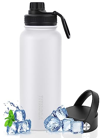 TITIROBA Edelstahl Trinkflasche 1L Auslaufsicher Thermosflasche BPA Frei Isolierflasche Vakuum Doppelwand Isolierung Weiß