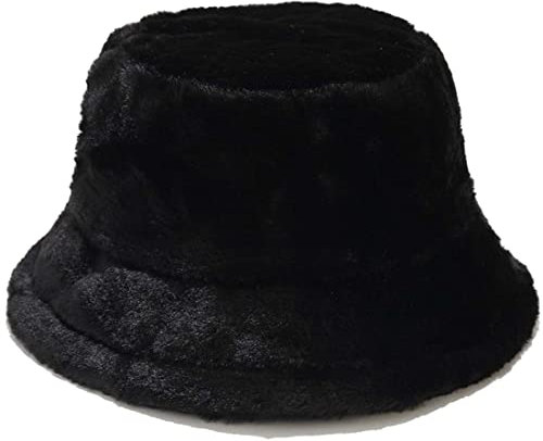 Yixda Damen Winter Mütze Fischerhüte Weiche Kunstpelz Eimerhut Bucket Warm Hut (Schwarz)