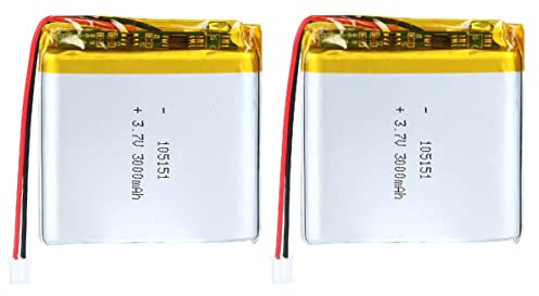 3.7V 3000mAh 105151 Lipo Battery Rechargeable Lithium Polymer ion Battery Pack with JST Connector,2 PCS