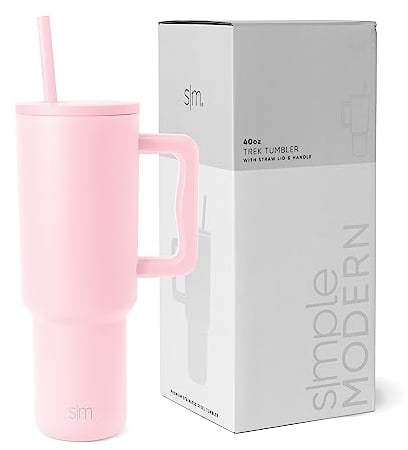 Simple Modern Thermobecher mit Strohhalm und Griff | Isolierter Edelstahl-Trinkbecher Eiskaffee-Reisebecher | Geschenke für Frauen und Männer | Trek | 1180ml | Blush