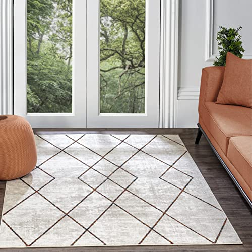 Livabliss Tornio Teppich Wohnzimmer Boho, großer Teppich Schlafzimmer 160x213 cm - Teppich für Esszimmer mit geometrischem Muster, Skandinavischer Wohnzimmerteppich modern in Weiß, Blau und Ocker