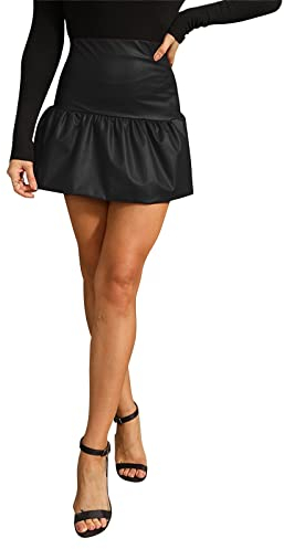Kostüm Damen Röcke Damen Glänzendes flüssiges Metallic Plissee Flared Minirock Faltenrock Taillenhoher Lederrock Eleganter Fester Rock Metallischer Faltenrock Mini Skater Rock Ballkleid Karneval Kostü