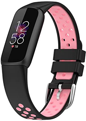 By Qubix - Kompatibel mit Fitbit Luxe - Silikon-Sportarmband - Größe: Large - Schwarz + Rosa - Kompatibles Fitbit Armband, Large, Silikon
