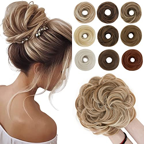 SEGO Haarteil mit Gummiband 55G Dutt Haarteile Haargummi mit Haaren Haarverlängerung Hochsteckfrisuren Messy Bun für Mädchen Kaffee Braun mix Blond Bleichen