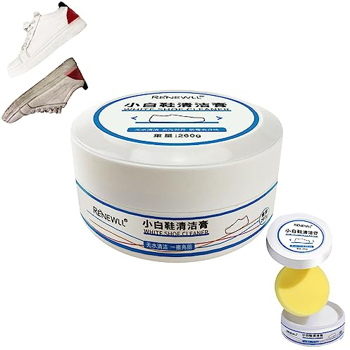 COTTNY New 260g White Shoe Cleaning Cream, Shoes Whitening Cleansing Cream w/ Sponge, Shoes Cleaner Cream for White Canvas Shoes, Multi-functional Yellowing Whitening Sneaker Stain Remover Kit (1PC)
