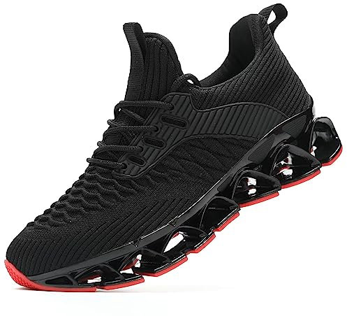 Wrezatro Damen Slip on Walking Laufschuhe Blade Tennis Casual Fashion Sneakers Komfort rutschfeste Arbeit Sport Athletic Trainer, schwarz / rot, 39.5 EU
