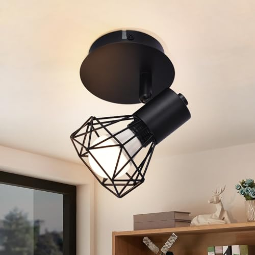 Glitzerlife Deckenspots Schwarz Deckenstrahler Retro - Deckenlampe E14 Verstellbar Vintage Deckenleuchte 1 Flammig Küchenlampe 350°für Flur Arbeitszimmer Schlafzimmer Wohnzimmer Küche Max. 40W