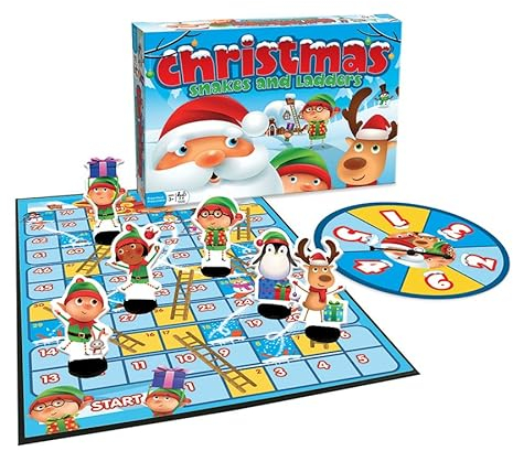 Christmas Snakes and Ladders - No Reading Required, Preschool & Kids Board Game, Builds Children's Social & Developmental Skillls, Ages 3+, 2-6 Players