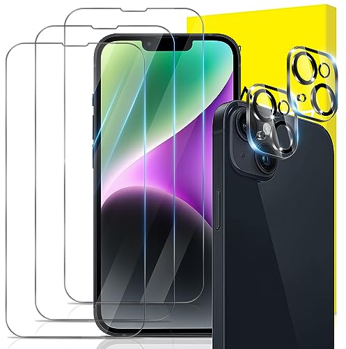 GiiYoon Panzer Schutz Glas für iPhone 14 Plus, 3 Stück Schutzfolie und 2 Stück Kamera Schutzglas, 9H Härte, Ultra-klar Displayschutz, Anti-Bläschen, Anti-Kratzen