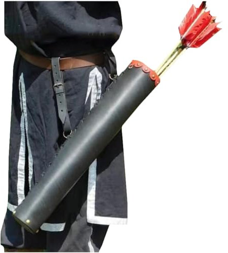 SIULAS Mittelalterlicher Schulterköcher - Antiker Lederköcher - Verstellbarer Bogen aus Bogenschießpaket mit Lederzubehör - für Jagd und Dekoration,Schwarz