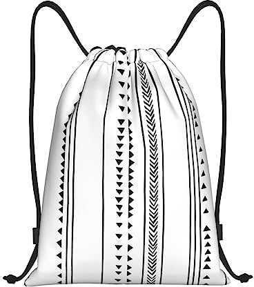DEHIWI Boho Triangel Streifen Kordelzug Tasche Rucksack Schwimmen Tasche Frauen Trainer Tasche String Bag Für Gym Reisen, Schwarz , M