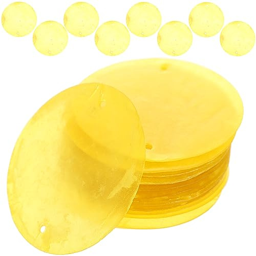 TOPPERFUN 100 Runde Muschelstücke mit 2 Löchern Glatte Oberfläche 5cm Durchmesser Gelbe Muschelscheiben aus Natürlichen Schalen Vielseitig für Urlaub und Strandparty Geeignet