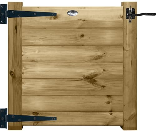 Premier Garden Supplies Pedestrian PATHWAY Gate Horizontal Tongue & Groove Boards Rebated in a Thick H-Frame Height: 3ft (90cm | 900mm) x Width 3ft (90cm | 900mm) with a Auto Latch 450mm Hinge Pack
