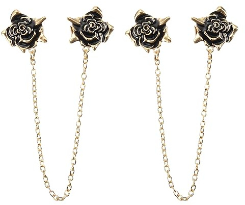 QUARKZMAN Stk Rose Pullover Clips Retro Kragenspangen für Strickjacken mit Kette Shirt Klammern Schal Klammern Kleidung Clip für