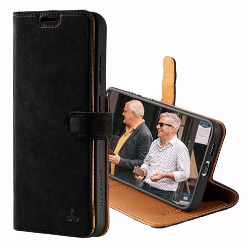 Snakehive Lederhülle für Galaxy S24 - Echtleder Handyhülle mit Standfunktion und Kartenfächern - Handgefertigt in der EU (Schwarz)